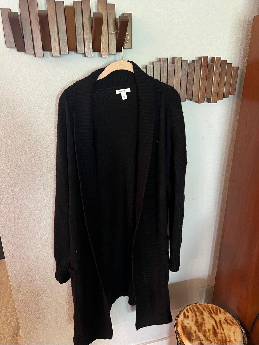 Nine West Black Open-Front Shawl Collar Cardigan